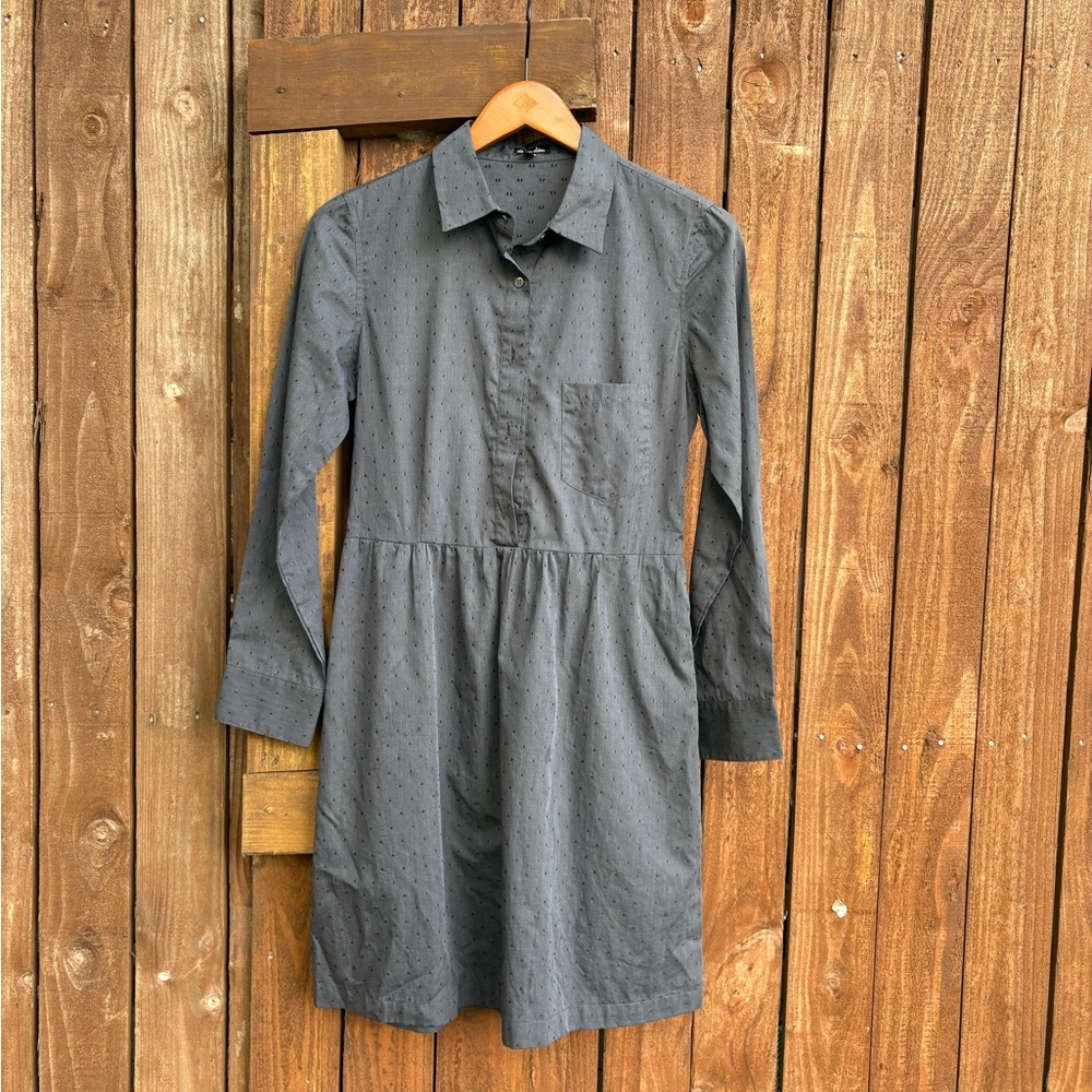Steven Alan Dark Gray Charcoal Swiss Dot Twee Long Sleeve Shirt Dress